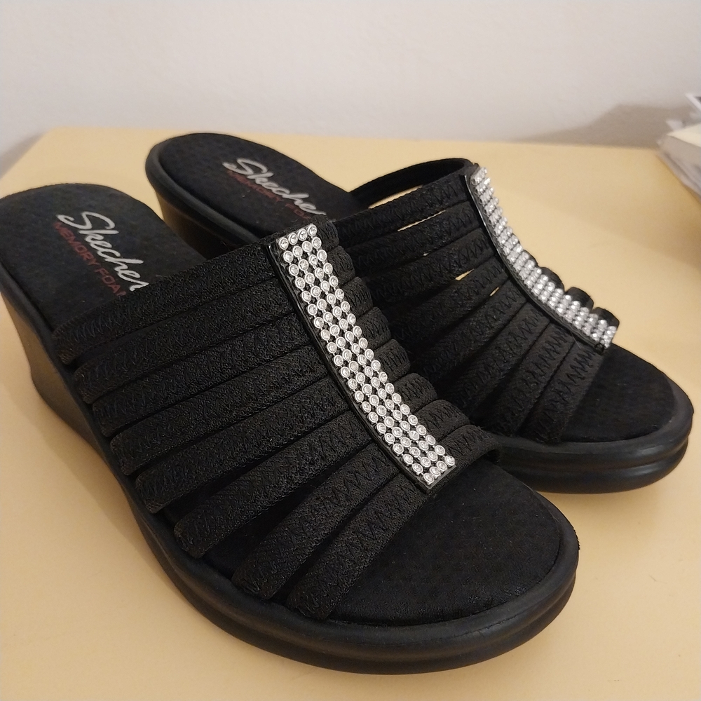Skechers Black Slide Sandals with Sparkling Accent